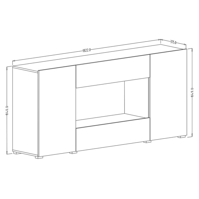 Buffet XL design 180cm pour salon couleur blanc brillant collection PAROS.