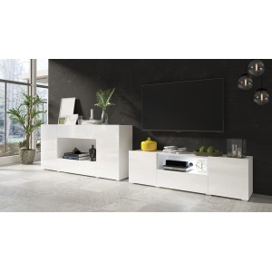 Buffet XL design 180cm pour salon couleur blanc brillant collection PAROS.