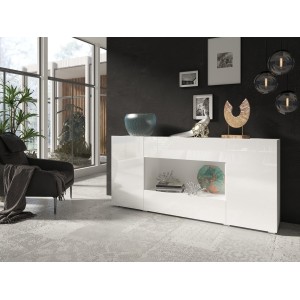 Buffet XL design 180cm pour salon couleur blanc brillant collection PAROS.