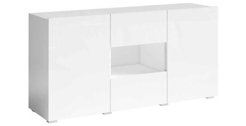 Buffet design 140cm pour salon couleur blanc brillant collection PAROS.