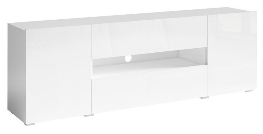 Meuble TV 180cm collection PAROS. Couleur blanc brillant.