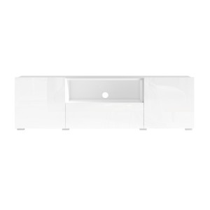 Meuble TV 160cm avec éclairage LED collection PAROS. Couleur blanc brillant.