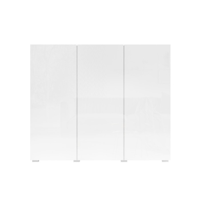 Buffet haut design 135cm avec 3 portes pour salon couleur blanc brillant collection PAROS.