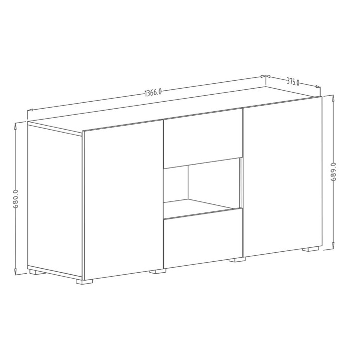 Buffet design 140cm pour salon couleur gris effet béton collection PAROS.