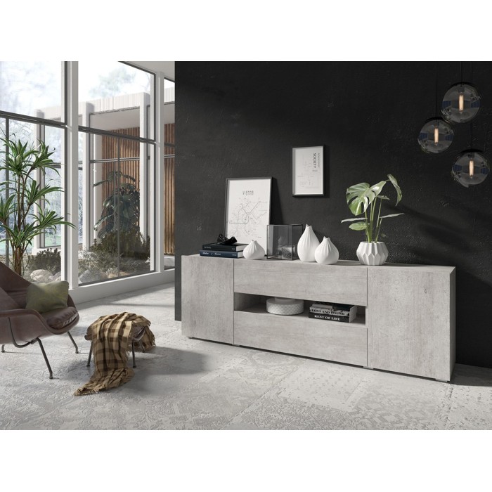 Meuble TV 180cm collection PAROS. Couleur gris aspect béton.