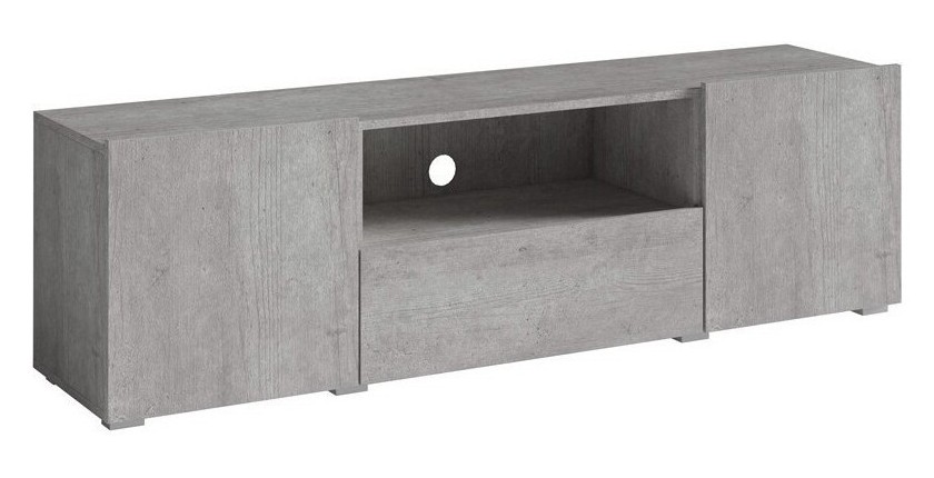 Meuble TV 160cm avec éclairage LED collection PAROS. Couleur gris aspect béton..