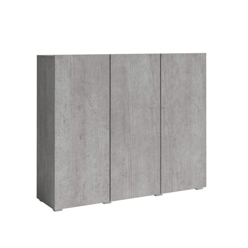 Buffet haut design 135cm avec 3 portes pour salon couleur gris aspect béton collection PAROS.