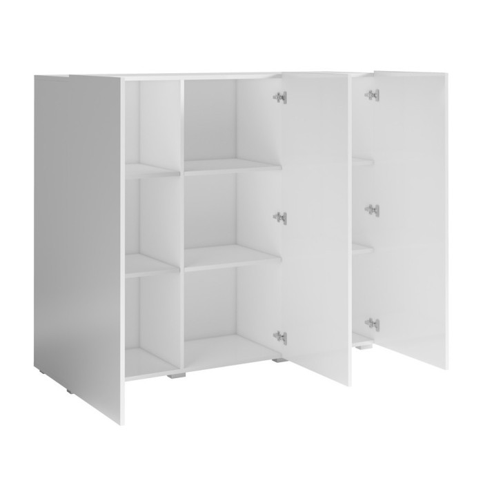 Buffet haut design 135cm avec 3 portes pour salon couleur gris aspect béton collection PAROS.