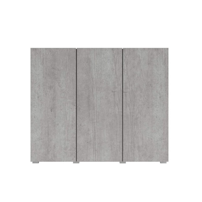 Buffet haut design 135cm avec 3 portes pour salon couleur gris aspect béton collection PAROS.