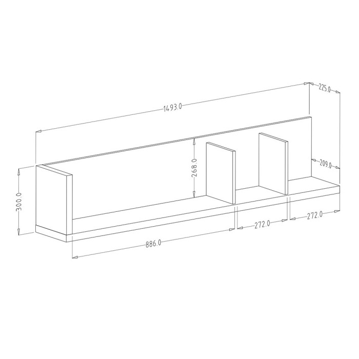 Étagère murale 150cm coloris chêne et blanc. Collection MENDOZA.