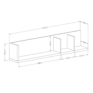 Étagère murale 150cm coloris chêne et blanc. Collection MENDOZA.