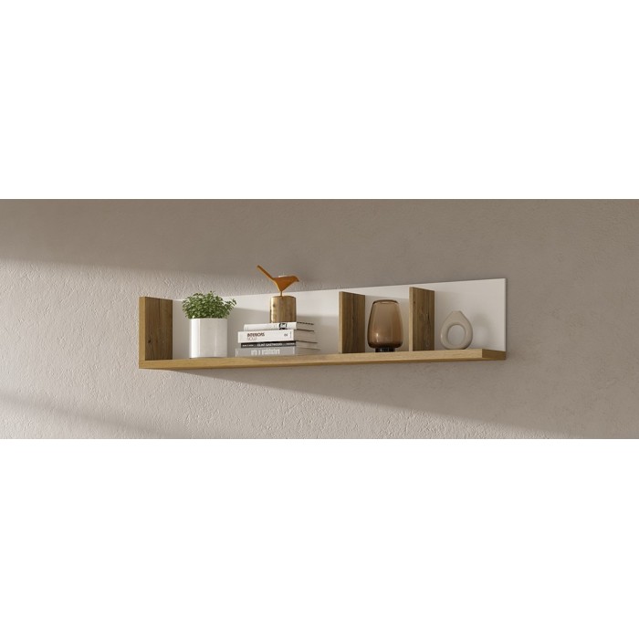 Étagère murale 150cm coloris chêne et blanc. Collection MENDOZA.