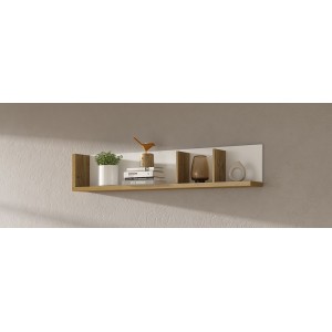 Étagère murale 150cm coloris chêne et blanc. Collection MENDOZA.