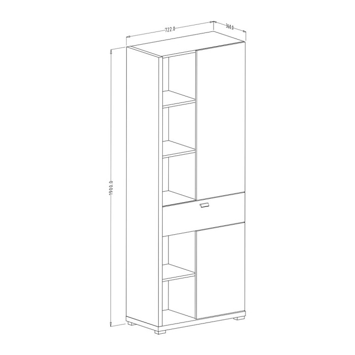 Vitrine haute design avec éclairage LED collection MENDOZA. Coloris chêne et blanc brillant.