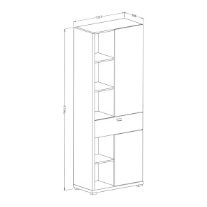 Vitrine haute design avec éclairage LED collection MENDOZA. Coloris chêne et blanc brillant.