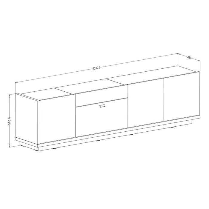 Meuble TV XL 220cm collection MENDOZA coloris chêne et blanc brillant.