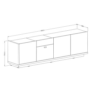 Meuble TV 200cm collection MENDOZA coloris chêne et blanc brillant.