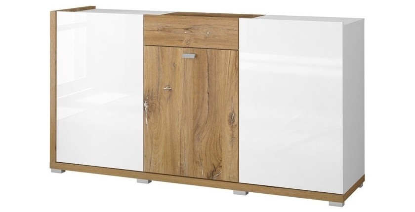Buffet design 150cm pour salon couleur blanc et chêne collection MENDOZA.