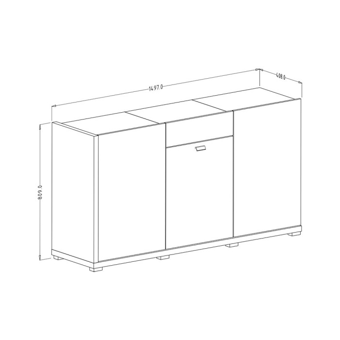 Buffet design 150cm pour salon couleur blanc et chêne collection MENDOZA.