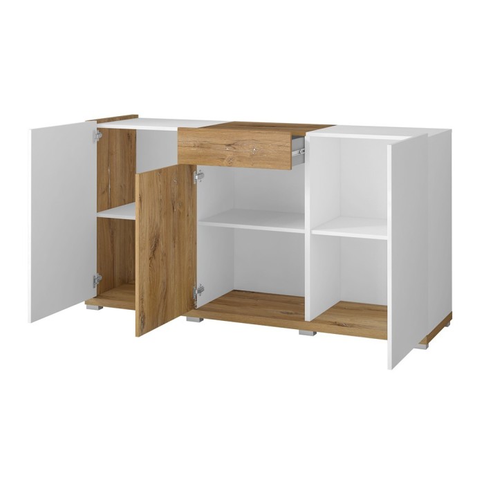 Buffet design 150cm pour salon couleur blanc et chêne collection MENDOZA.