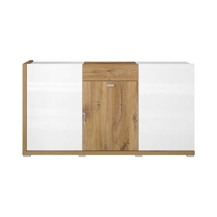 Buffet design 150cm pour salon couleur blanc et chêne collection MENDOZA.