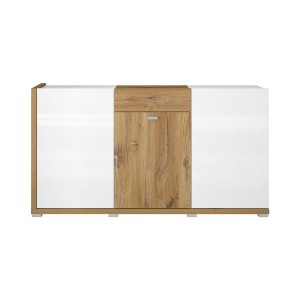 Buffet design 150cm pour salon couleur blanc et chêne collection MENDOZA.