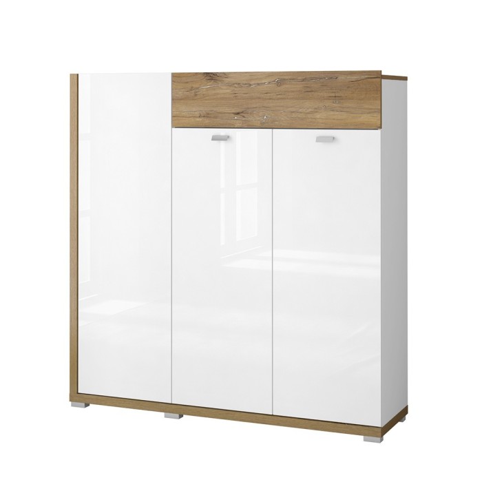 Bahut XL pour salon ou salle à manger couleur chêne et blanc brillant collection MENDOZA.