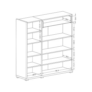Bahut XL pour salon ou salle à manger couleur chêne et blanc brillant collection MENDOZA.