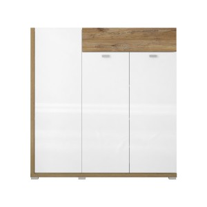 Bahut XL pour salon ou salle à manger couleur chêne et blanc brillant collection MENDOZA.