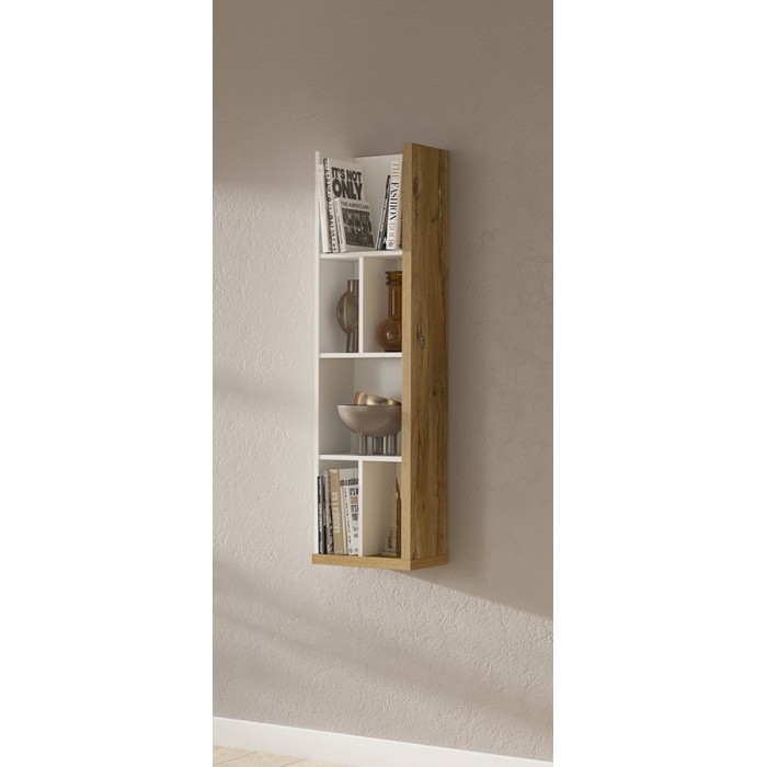 Étagère verticale murale coloris chêne et blanc avec LED intégrées. Collection MENDOZA.