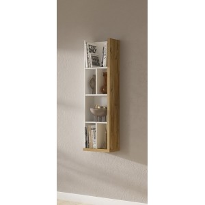 Étagère verticale murale coloris chêne et blanc avec LED intégrées. Collection MENDOZA.