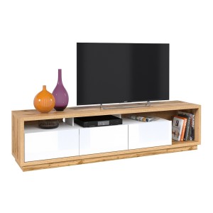 Meuble TV XL 200cm collection CLARA. Couleur chêne et blanc brillant.