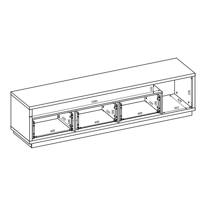 Meuble TV XL avec fond mural décoratif XL collection CLARA. Couleur chêne et blanc brillant.