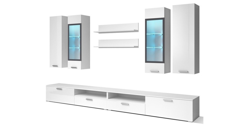 Composition XL de 8 meubles design pour salon couleur blanc et noir collection CONNOR