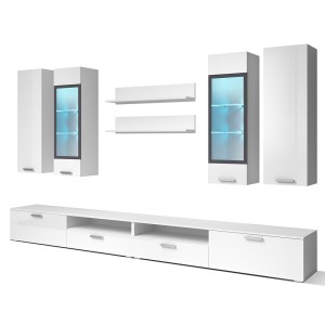 Composition XL de 8 meubles design pour salon couleur blanc et noir collection CONNOR