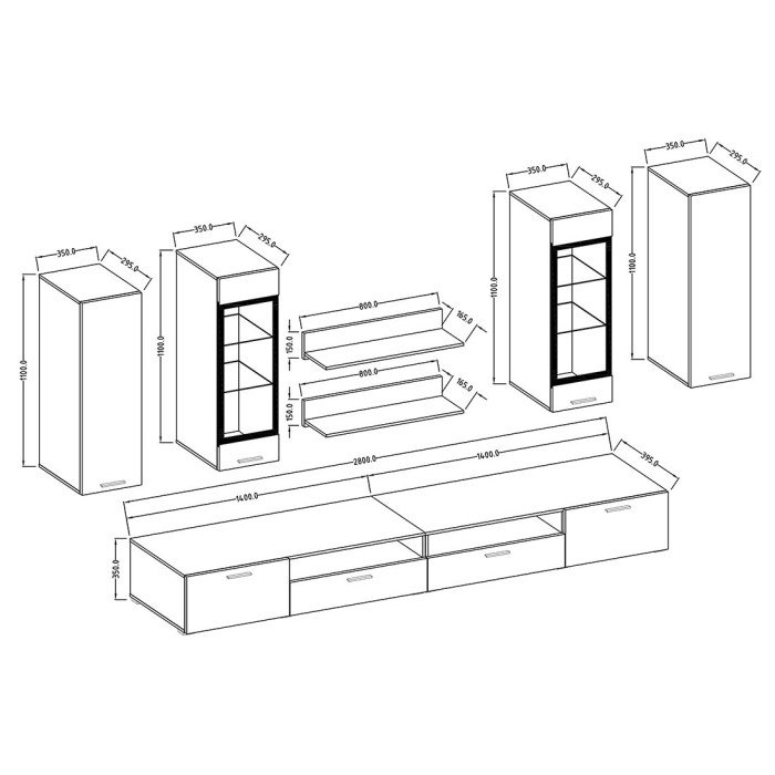 Composition XL de 8 meubles design pour salon couleur blanc et noir collection CONNOR