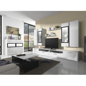 Composition XL de 8 meubles design pour salon couleur blanc et noir collection CONNOR