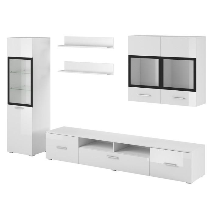 Composition de 6 meubles design pour salon couleur blanc et noir collection CONNOR