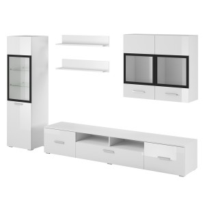 Composition de 6 meubles design pour salon couleur blanc et noir collection CONNOR