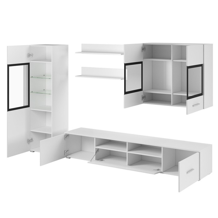 Composition de 6 meubles design pour salon couleur blanc et noir collection CONNOR