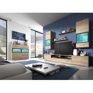 Composition de 5 meubles design pour salon couleur chêne et gris anthracite collection CONNOR