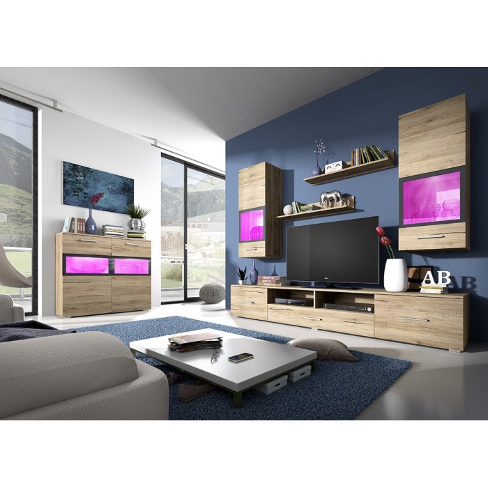 Composition de 5 meubles design pour salon couleur chêne et gris anthracite collection CONNOR