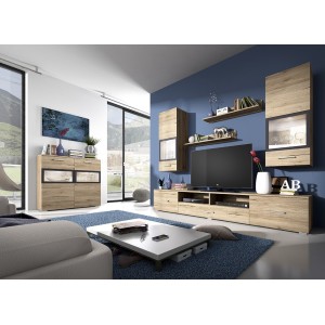 Composition de 5 meubles design pour salon couleur chêne et gris anthracite collection CONNOR