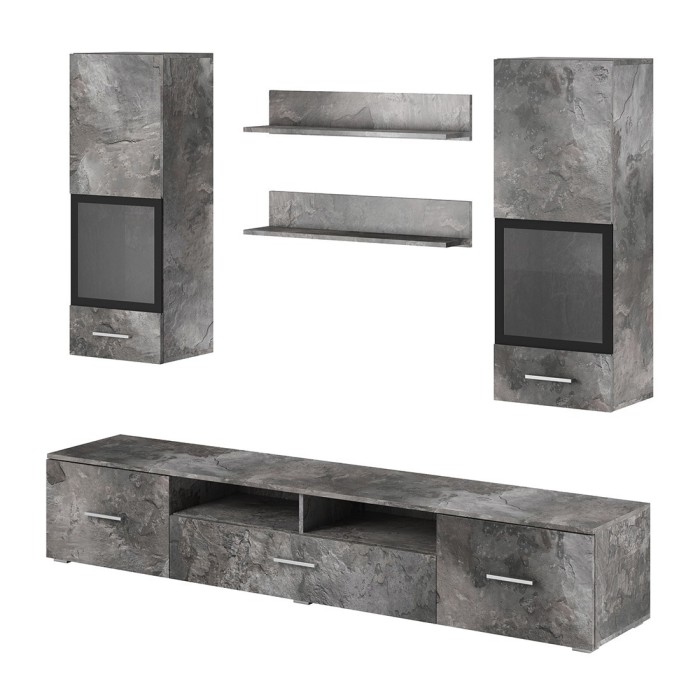 Composition de 5 meubles design pour salon effet ardoise collection CONNOR