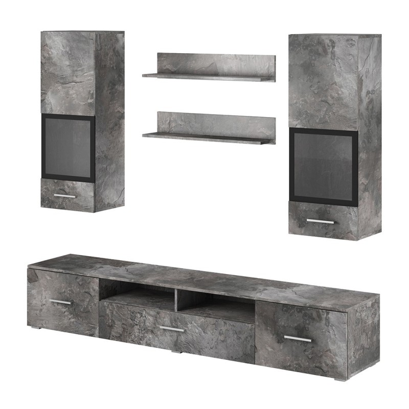 Composition de 5 meubles design pour salon effet ardoise collection CONNOR