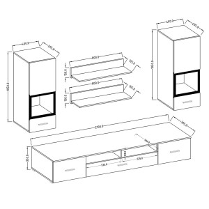 Composition de 5 meubles design pour salon effet ardoise collection CONNOR