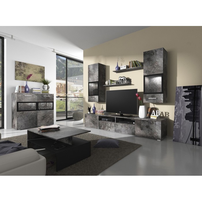 Composition de 5 meubles design pour salon effet ardoise collection CONNOR