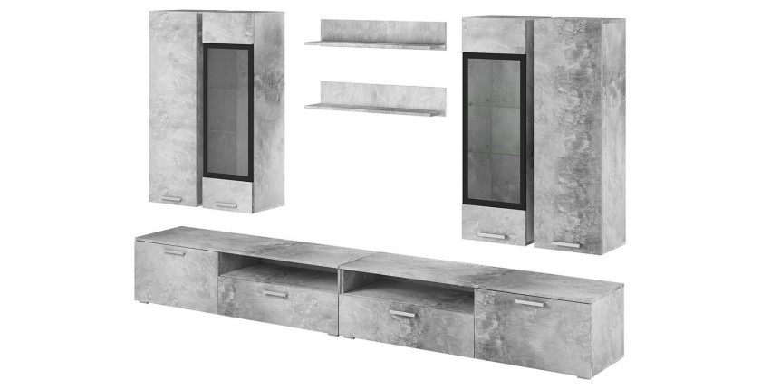 Composition XL de 8 meubles design pour salon coloris gris effet béton collection CONNOR