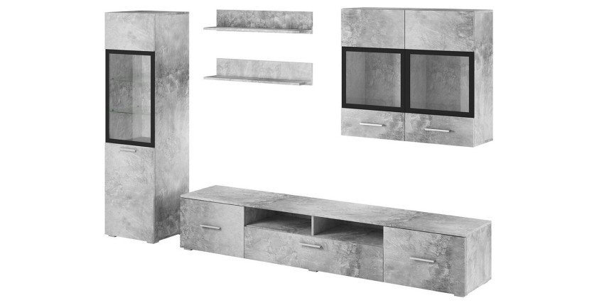 Composition de 6 meubles design pour salon coloris gris effet béton collection CONNOR