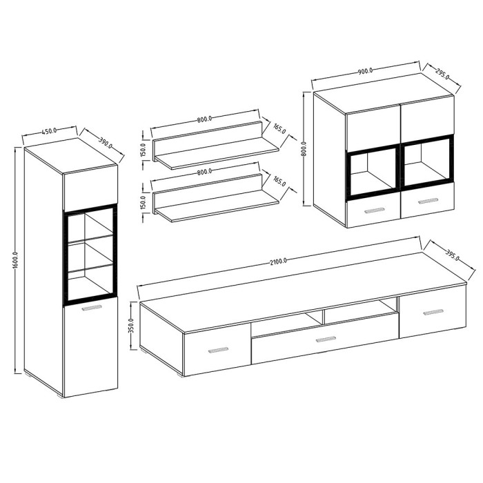 Composition de 6 meubles design pour salon coloris gris effet béton collection CONNOR